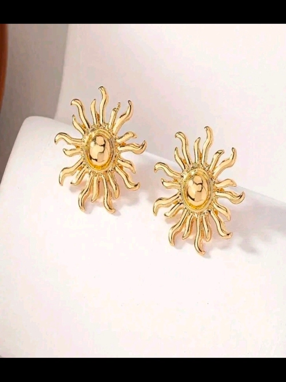 Gold Sunburst Stud Earrings - Picture 3 of 6
